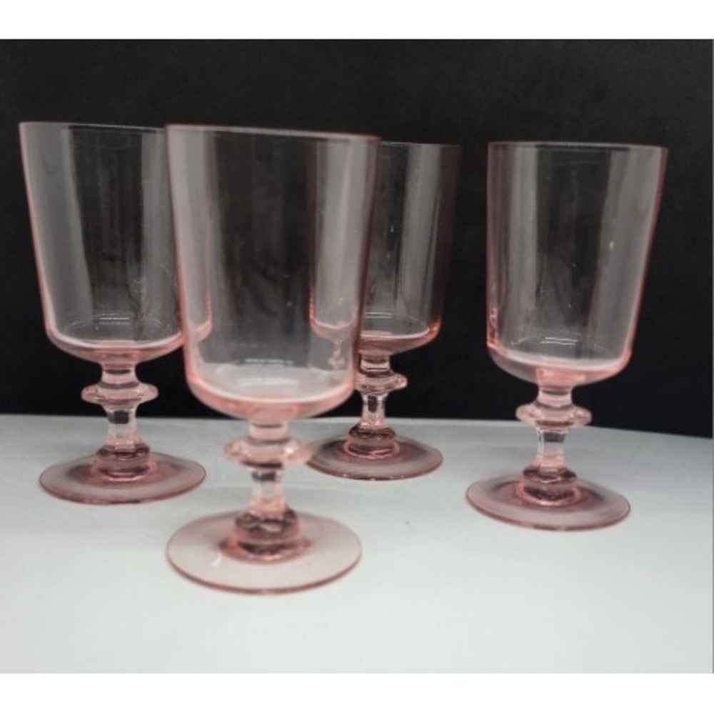 Four Crystal Optic Pink Straight Side Sherry Wine Cocktail Glasses 5.5" Elegant